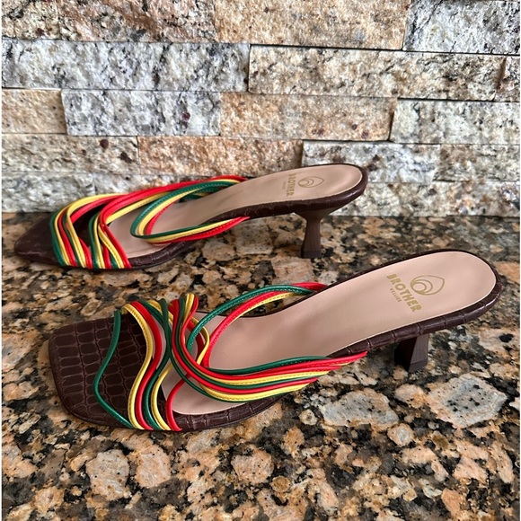 Brother Vellies Leather Slides Yellow * Green * Red Striped - Picture 6 of 10